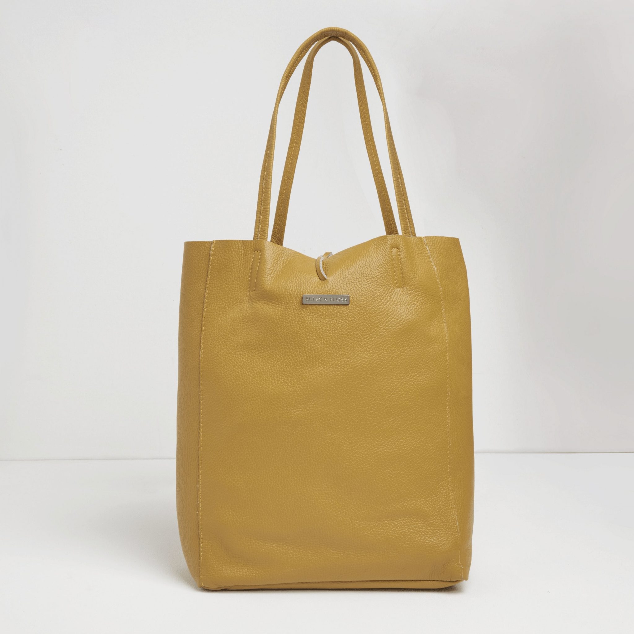 Milan Soft Leather Tote Bag in Mustard Yellow Betsy Floss