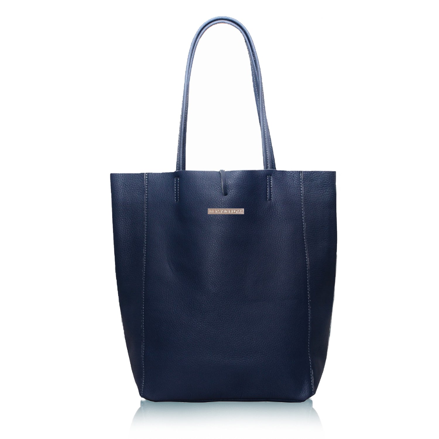 Milan - Soft Leather Tote Bag in Navy Blue Silver Hardware | Betsy & Floss