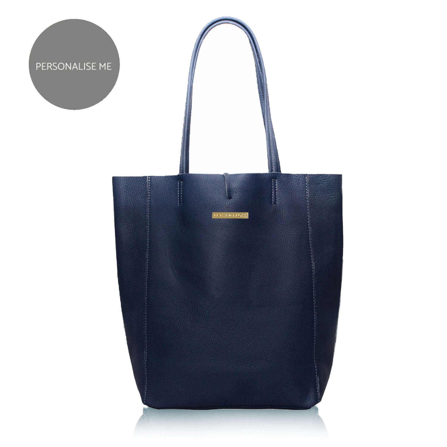 Milan - Soft Leather Tote Bag in Navy Blue Gold Hardware | Betsy & Floss