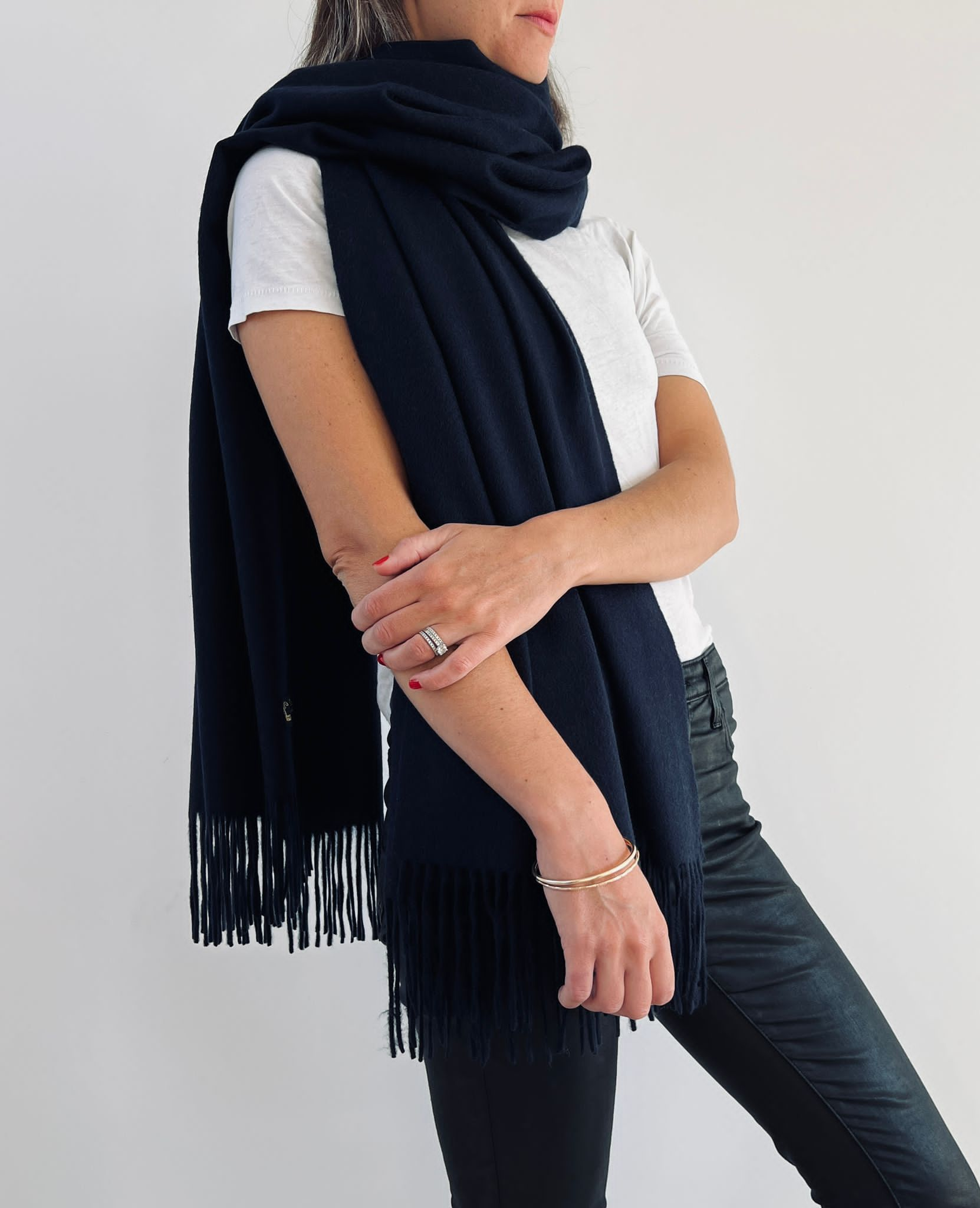 Oversized Cashmere Scarf Navy | Betsy & Floss