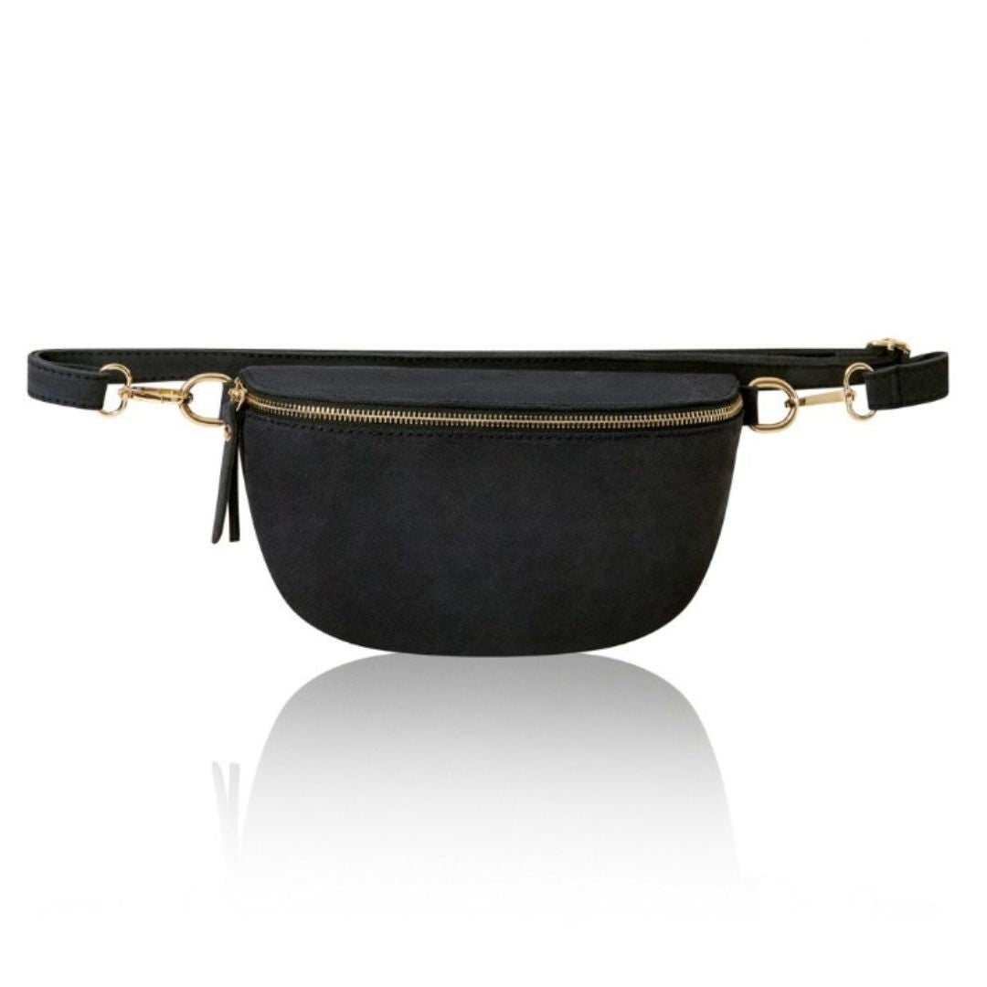 Rivoli Suede Crossbody and Waist Bag Black | Betsy & Floss