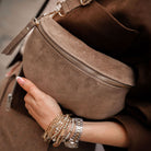 Rivoli Suede Crossbody and Waist Bag Dark Taupe | Betsy & Floss