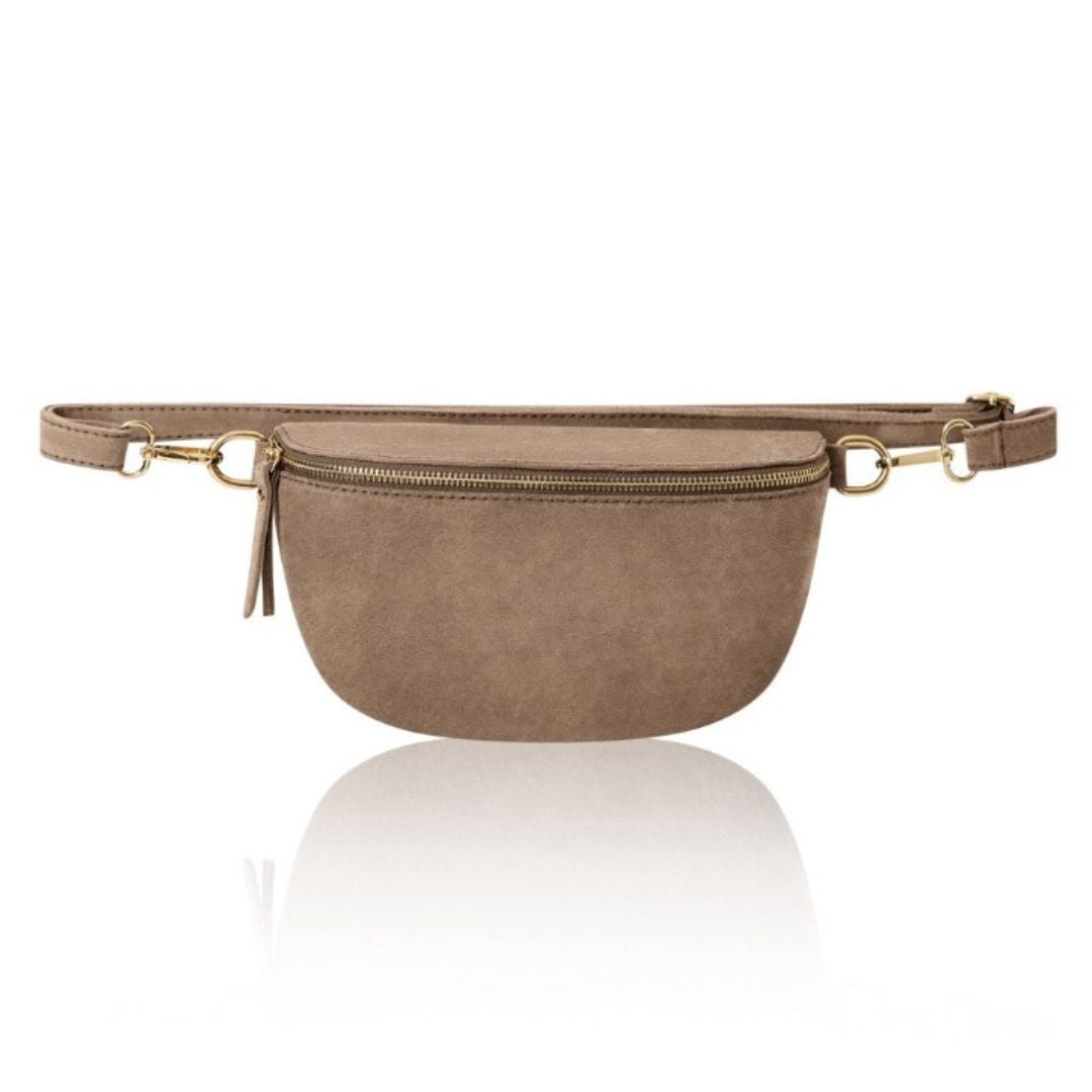Rivoli Suede Crossbody and Waist Bag Dark Taupe | Betsy & Floss