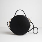 Rome Round Circle Crossbody Bag in Black with Snake Strap Black | Betsy & Floss