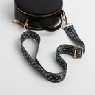 Rome Round Circle Crossbody Bag in Black with Snake Strap Black | Betsy & Floss