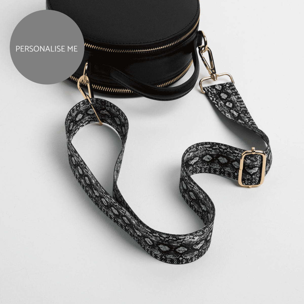 Rome Round Circle Crossbody Bag in Black with Snake Strap – Betsy & Floss