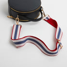 Rome Round Circle Crossbody Bag in Navy Blue with Nautical Stripe Strap Navy Blue | Betsy & Floss