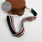 Rome Round Circle Crossbody Bag in Tan with Green Stripe Strap Tan | Betsy & Floss