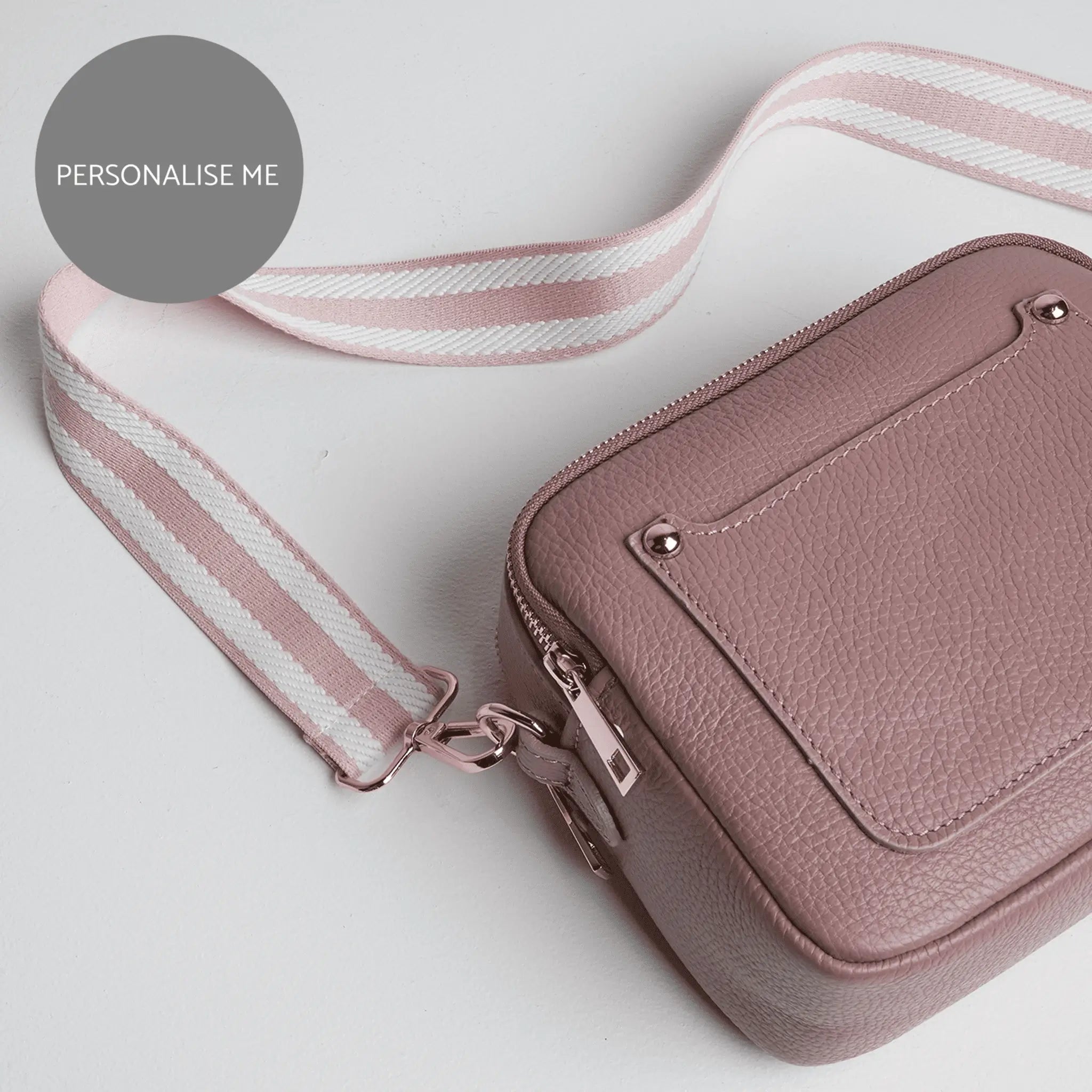 Sienna Crossbody Bag in Antique Pink with Candy Stripe Strap Antique Pink | Betsy & Floss