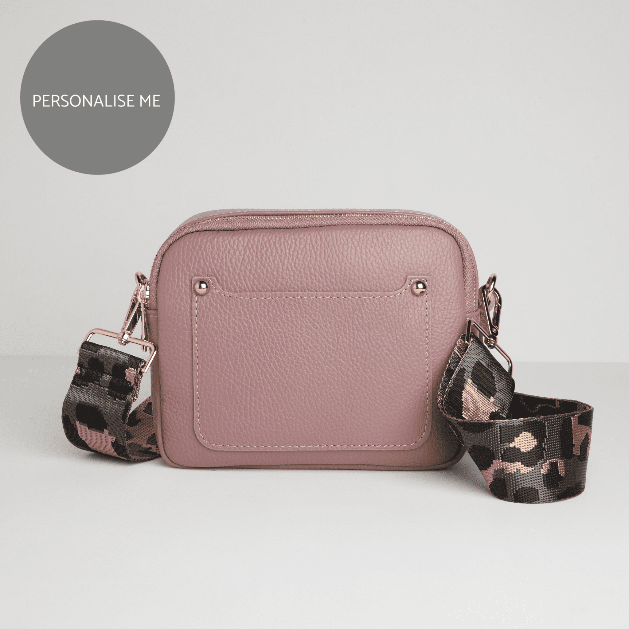 Sienna Crossbody Bag in Antique Pink with Dark Leopard Strap Antique Pink | Betsy & Floss