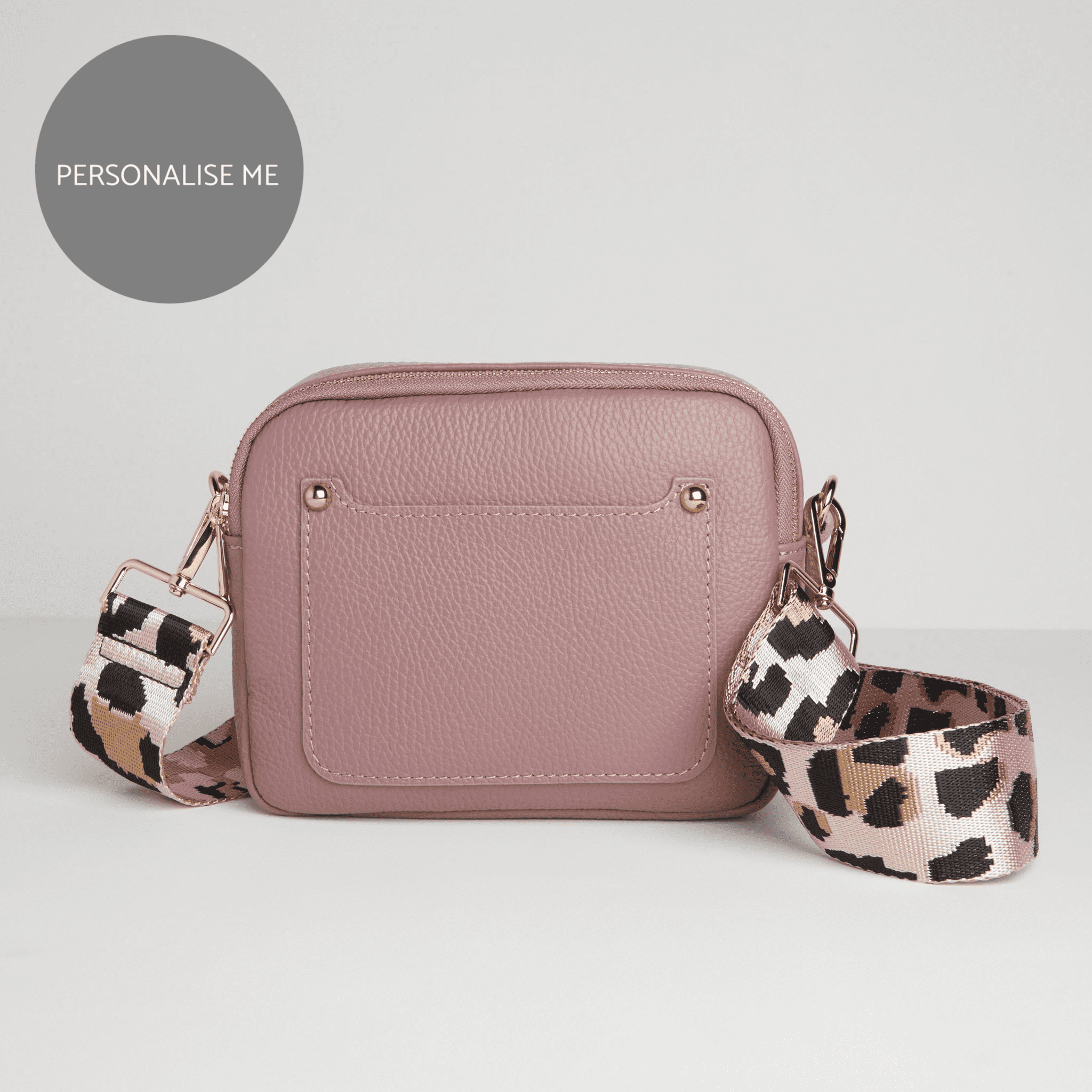 Sienna Crossbody Bag in Antique Pink with Light Pink Leopard Strap Antique Pink | Betsy & Floss