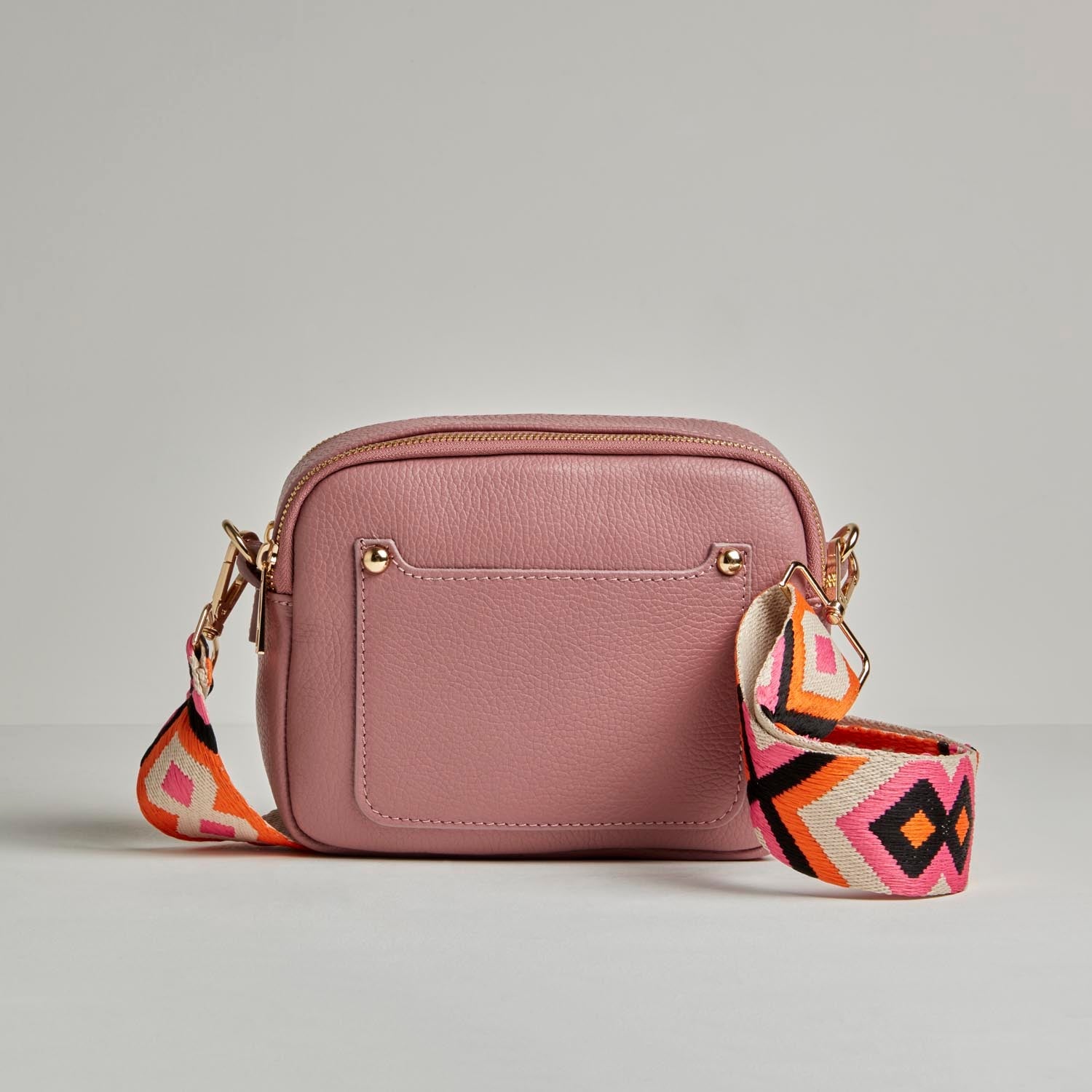 Sienna Crossbody Bag in Antique Pink with Orange and Pink Bohemian Strap Antique Pink | Betsy & Floss