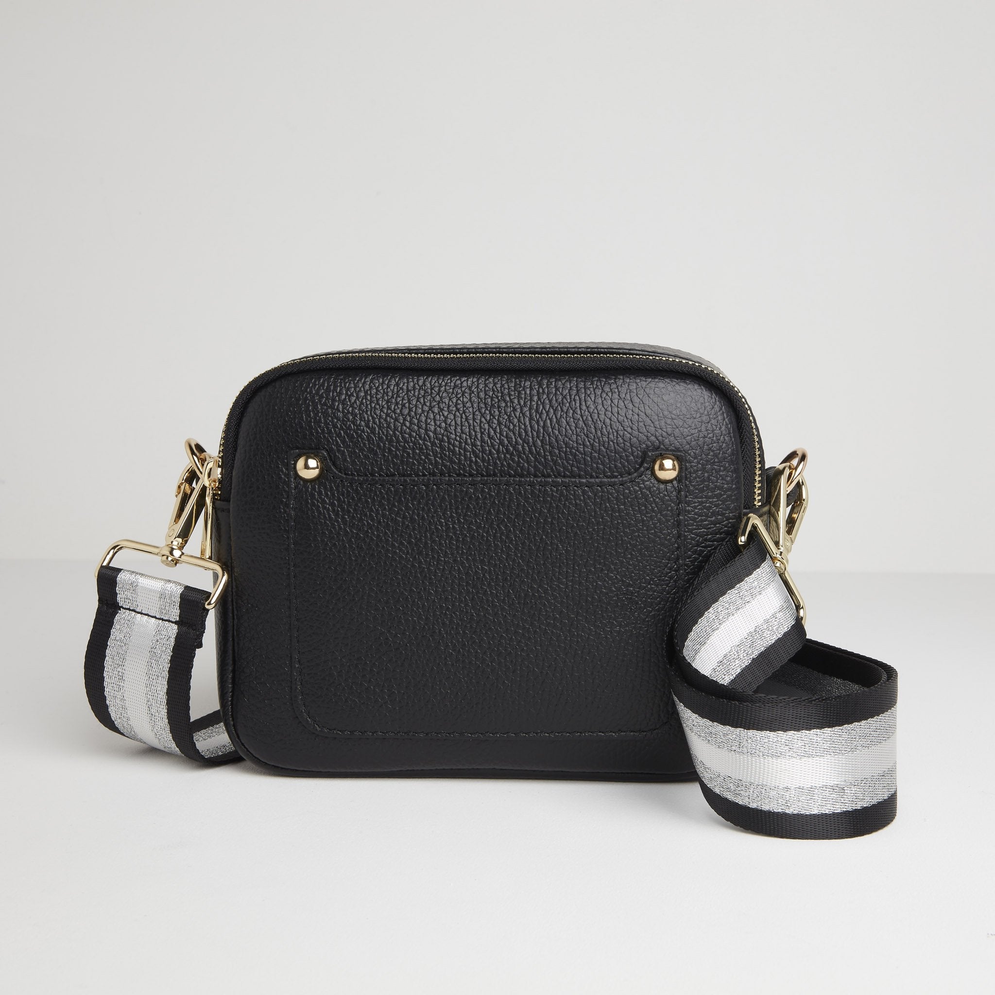 Sienna Crossbody Bag in Black with Black and Silver Sparkle Strap Black | Betsy & Floss