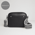 Sienna Crossbody Bag in Black with Black and White Chevron Strap Black | Betsy & Floss