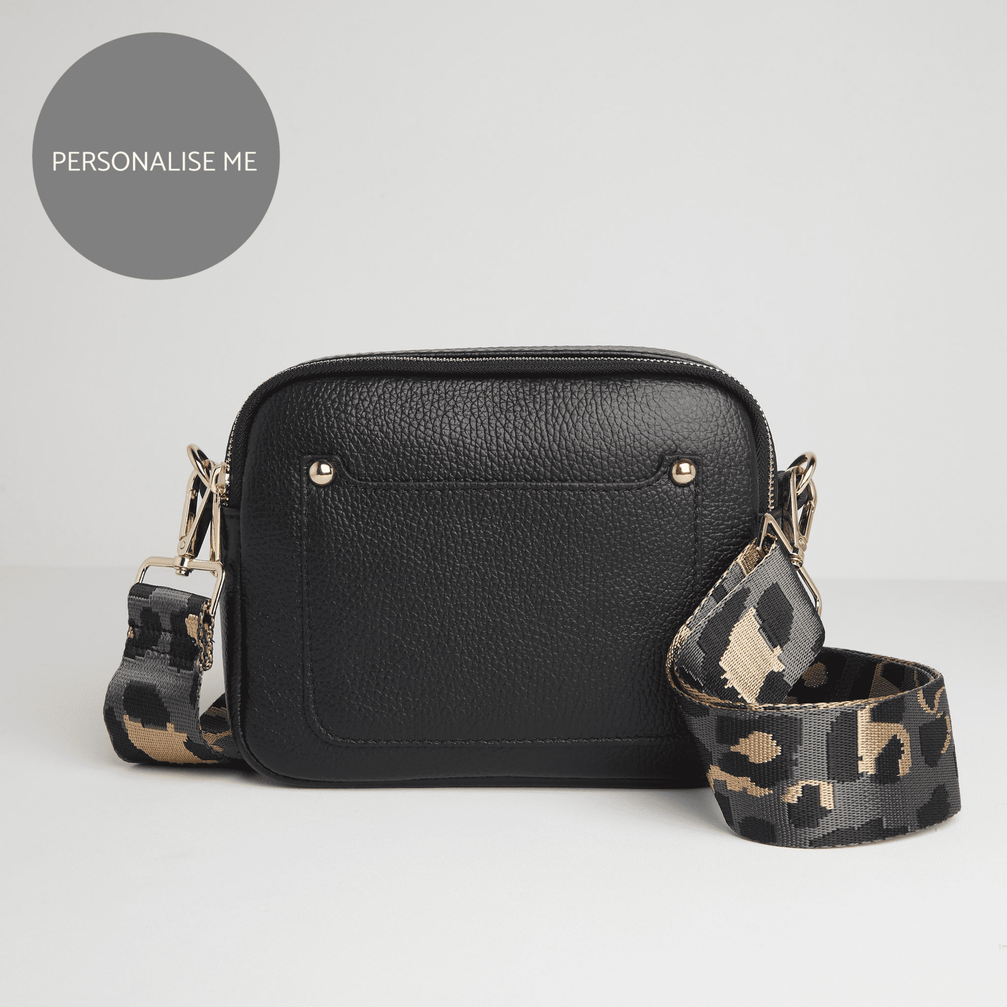 Sienna Crossbody Bag in Black with Dark Leopard Strap Black | Betsy & Floss