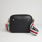 Sienna Crossbody Bag in Black with Green Stripe Strap Black | Betsy & Floss