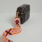 Sienna Crossbody Bag in Black with Pink and Orange Boho Strap Black | Betsy & Floss