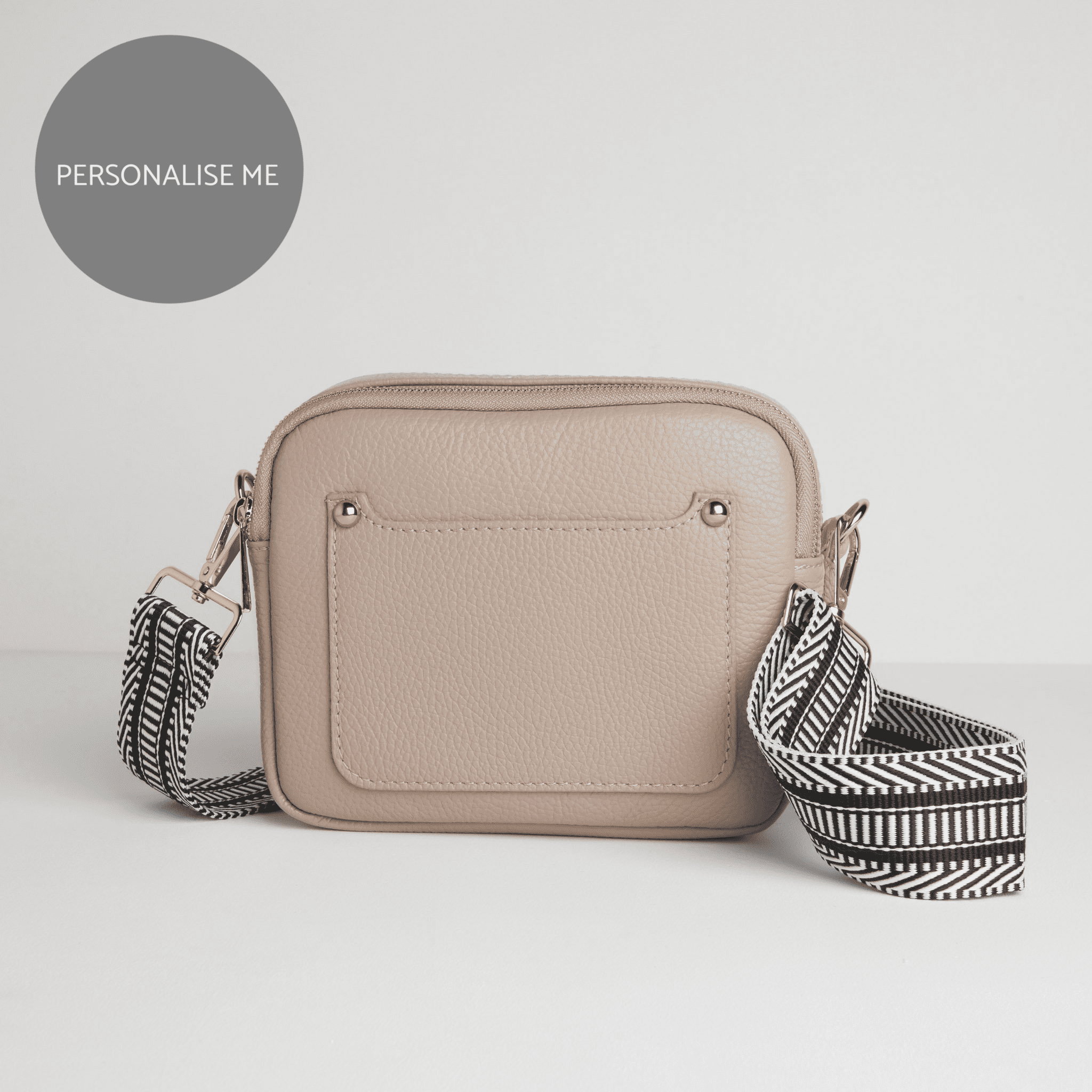 Sienna Crossbody Bag in Blush with Black and White Chevron Strap Blush Pink | Betsy & Floss