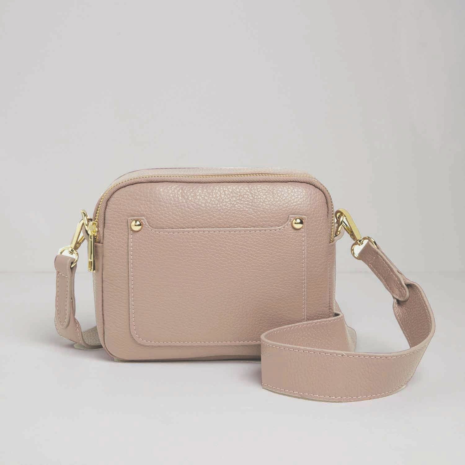 Sienna Crossbody Bag in Blush with Black and White Chevron Strap Blush Pink | Betsy & Floss