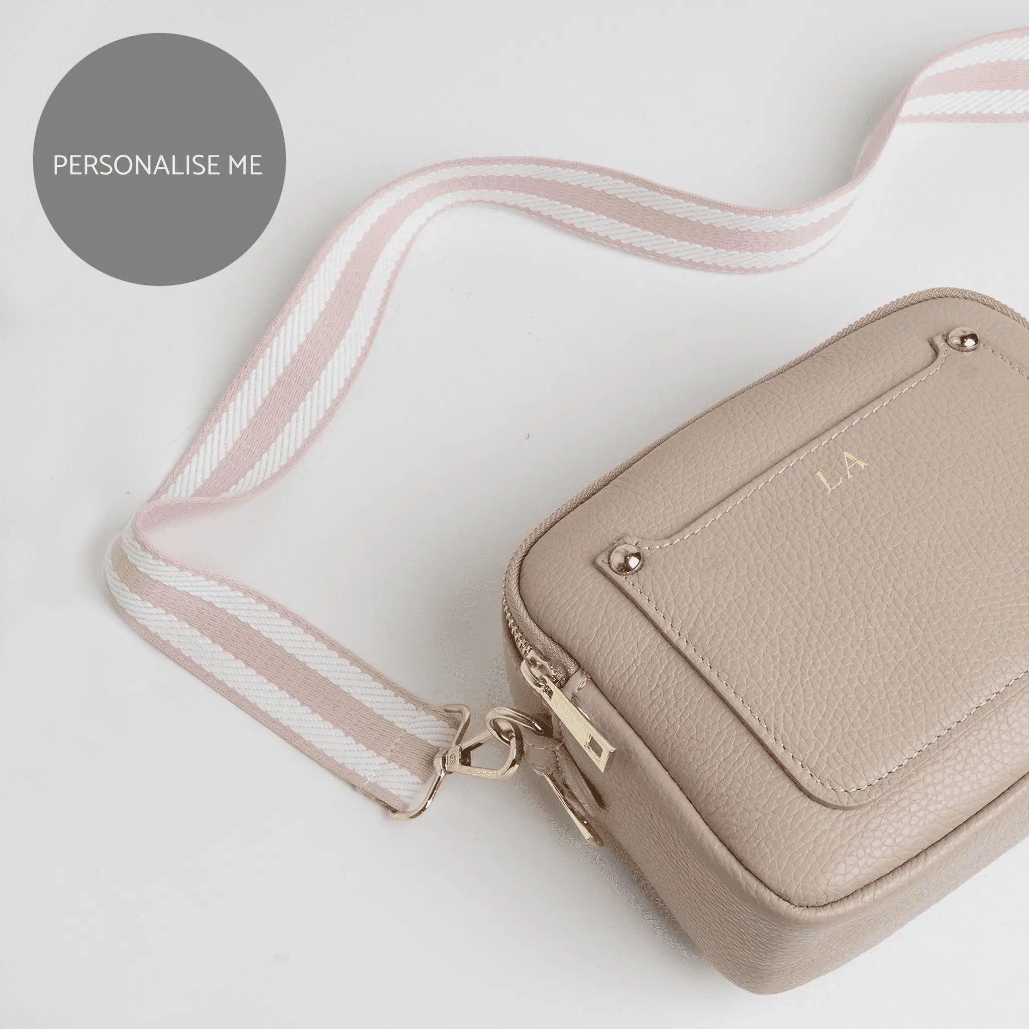 Sienna Crossbody Bag in Blush with Candy Pink Stripe Strap Blush Pink | Betsy & Floss