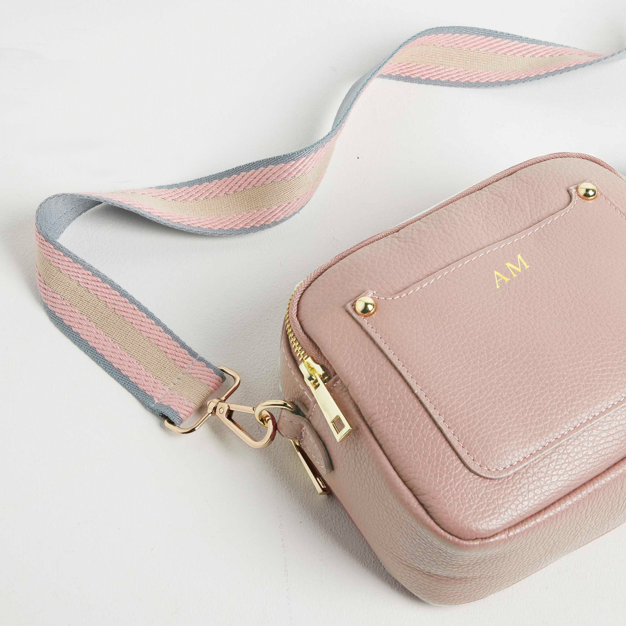 Sienna Crossbody Bag in Blush with Pastel Strap Blush Pink