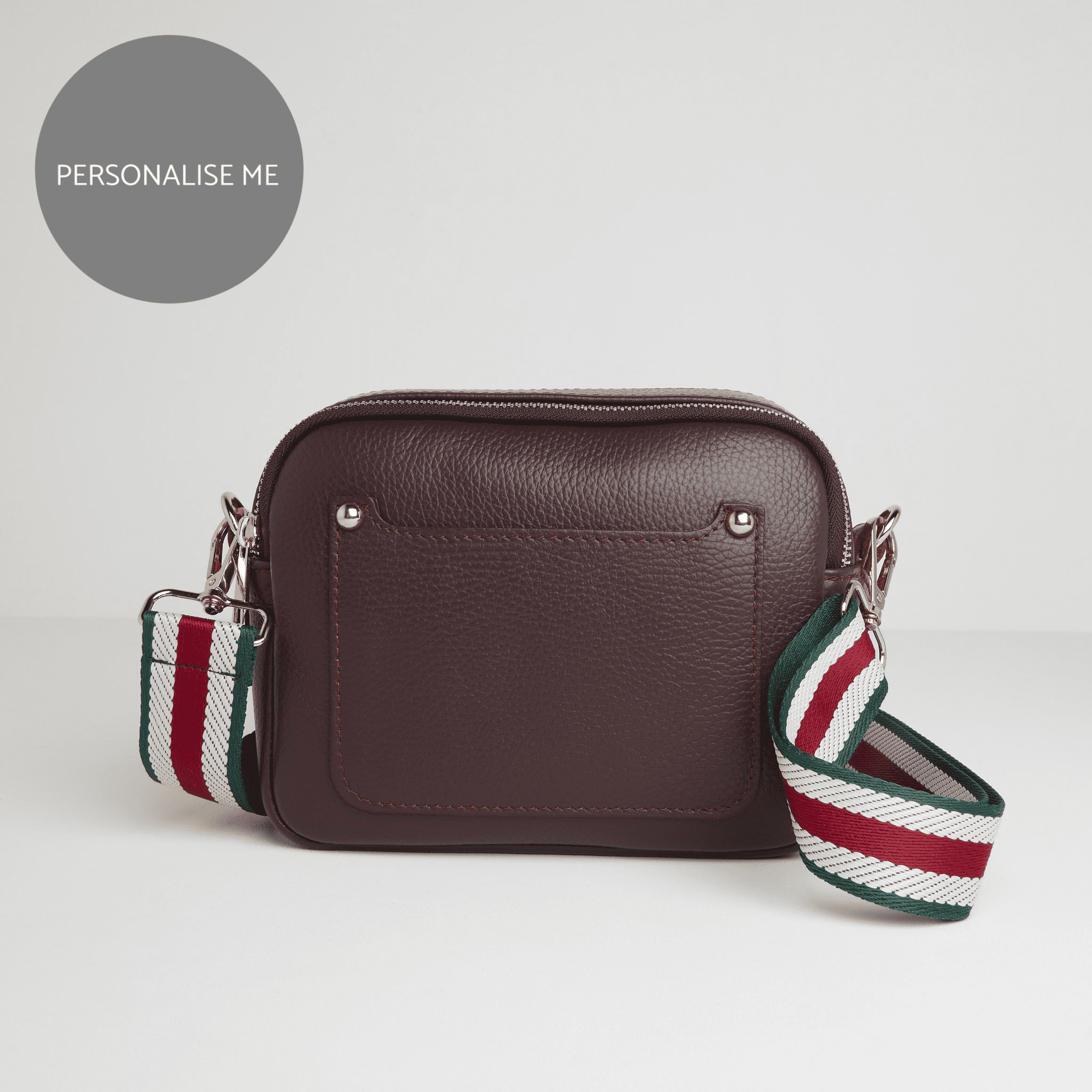 Sienna Crossbody Bag in Burgundy with Green Stripe Strap Burgundy | Betsy & Floss