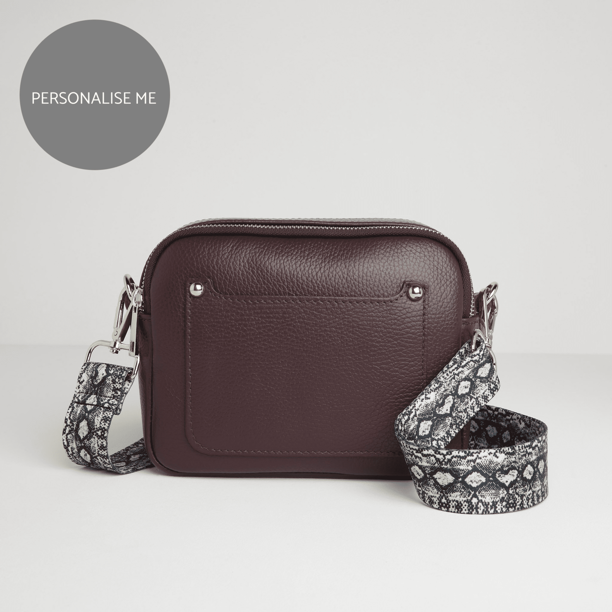 Sienna Crossbody Bag in Burgundy with Snake Print Strap Burgundy | Betsy & Floss