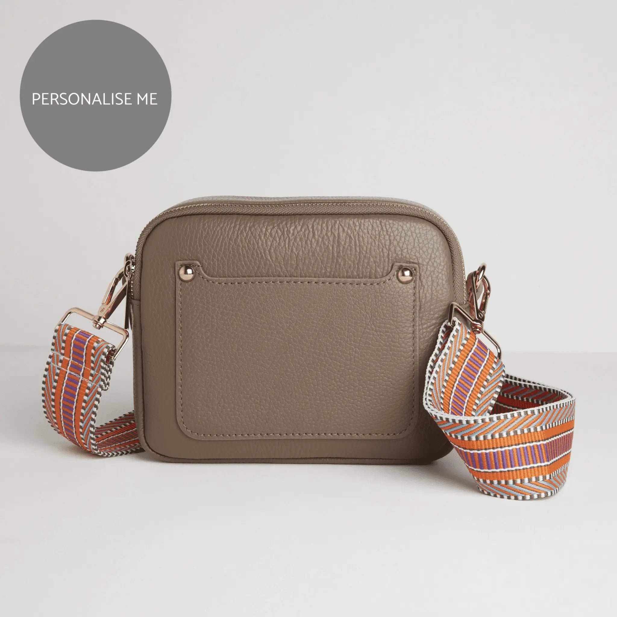 Sienna Crossbody Bag in Dark Taupe with Orange Aztec Strap Dark Taupe | Betsy & Floss