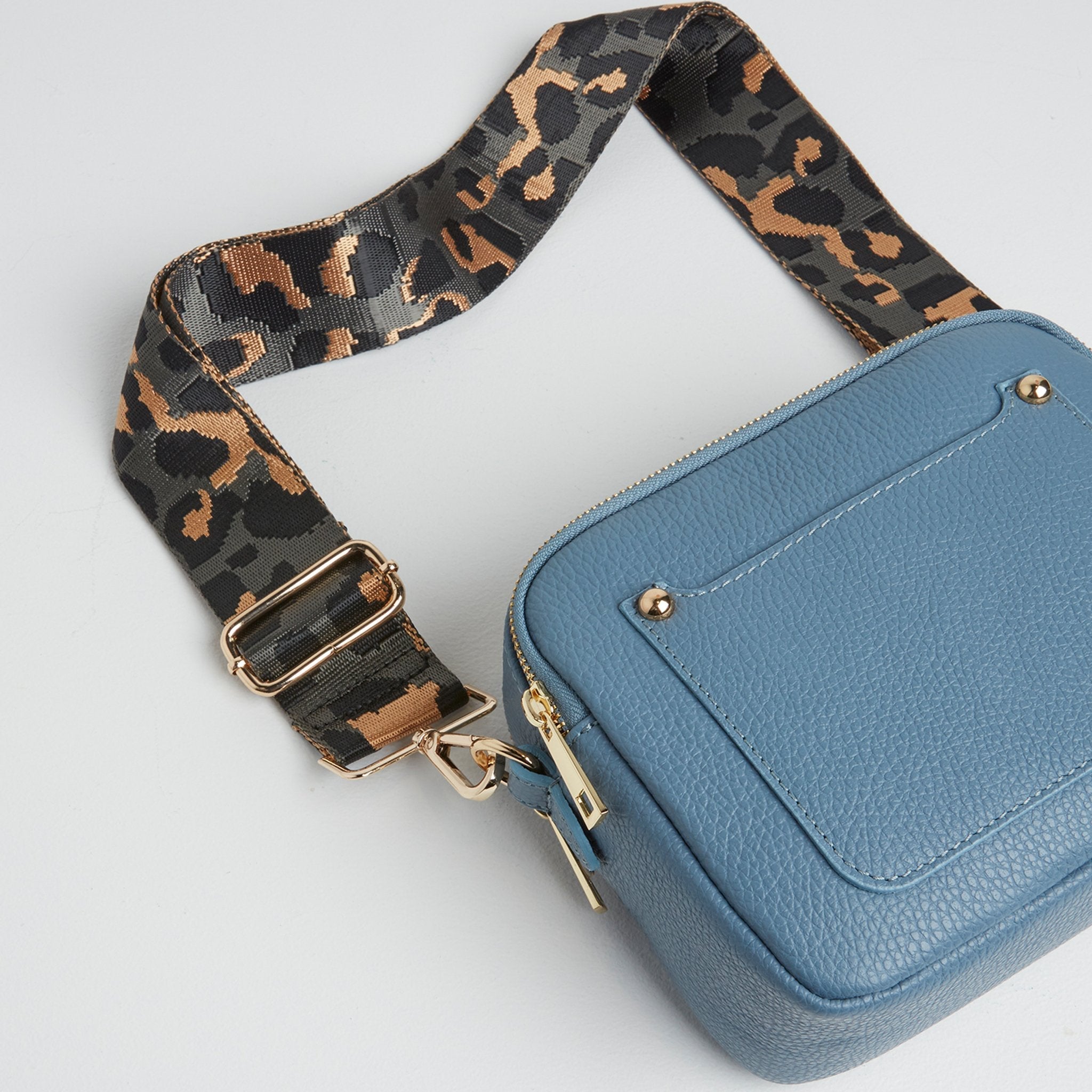 Sienna Crossbody Bag in Denim Blue with Dark Leopard Strap Denim Blue | Betsy & Floss