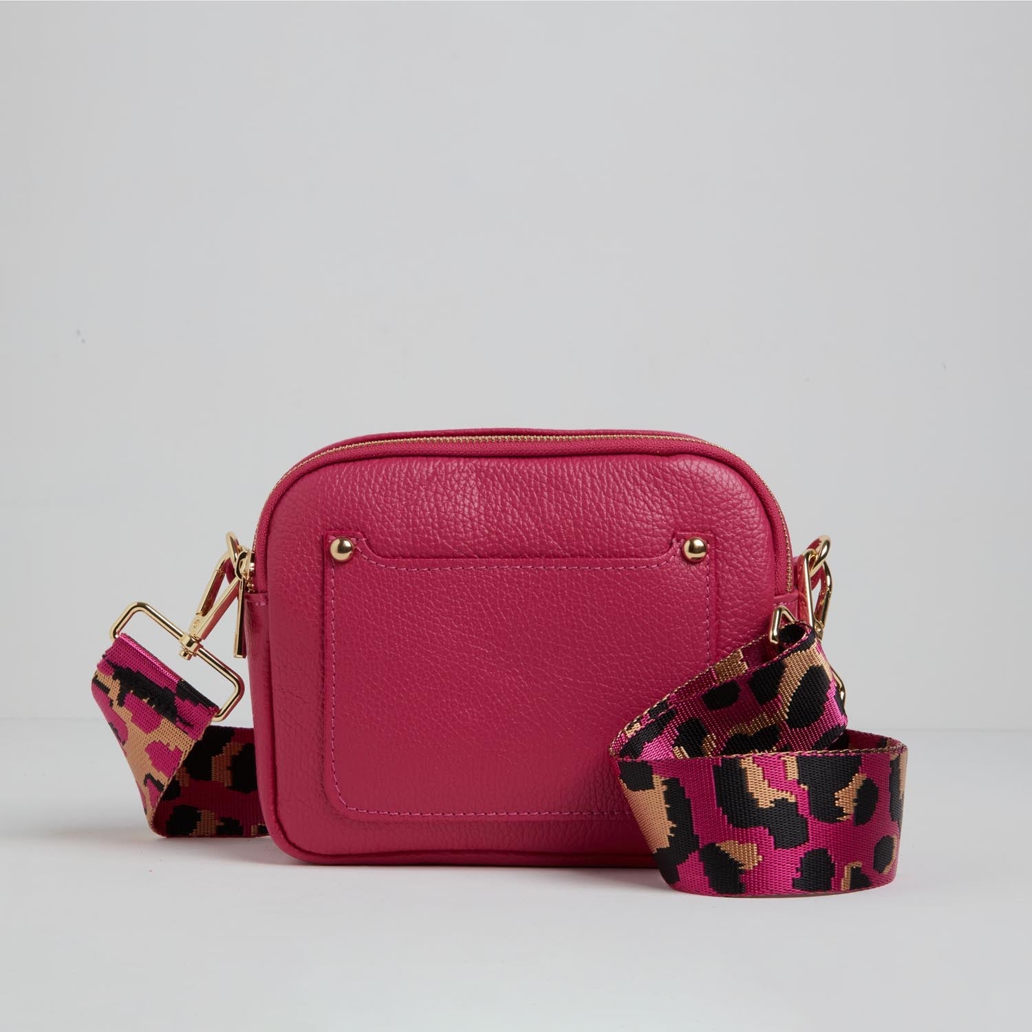 Sienna Crossbody Bag in Fuchsia Pink with Pink Leopard Strap Fuchsia Pink | Betsy & Floss