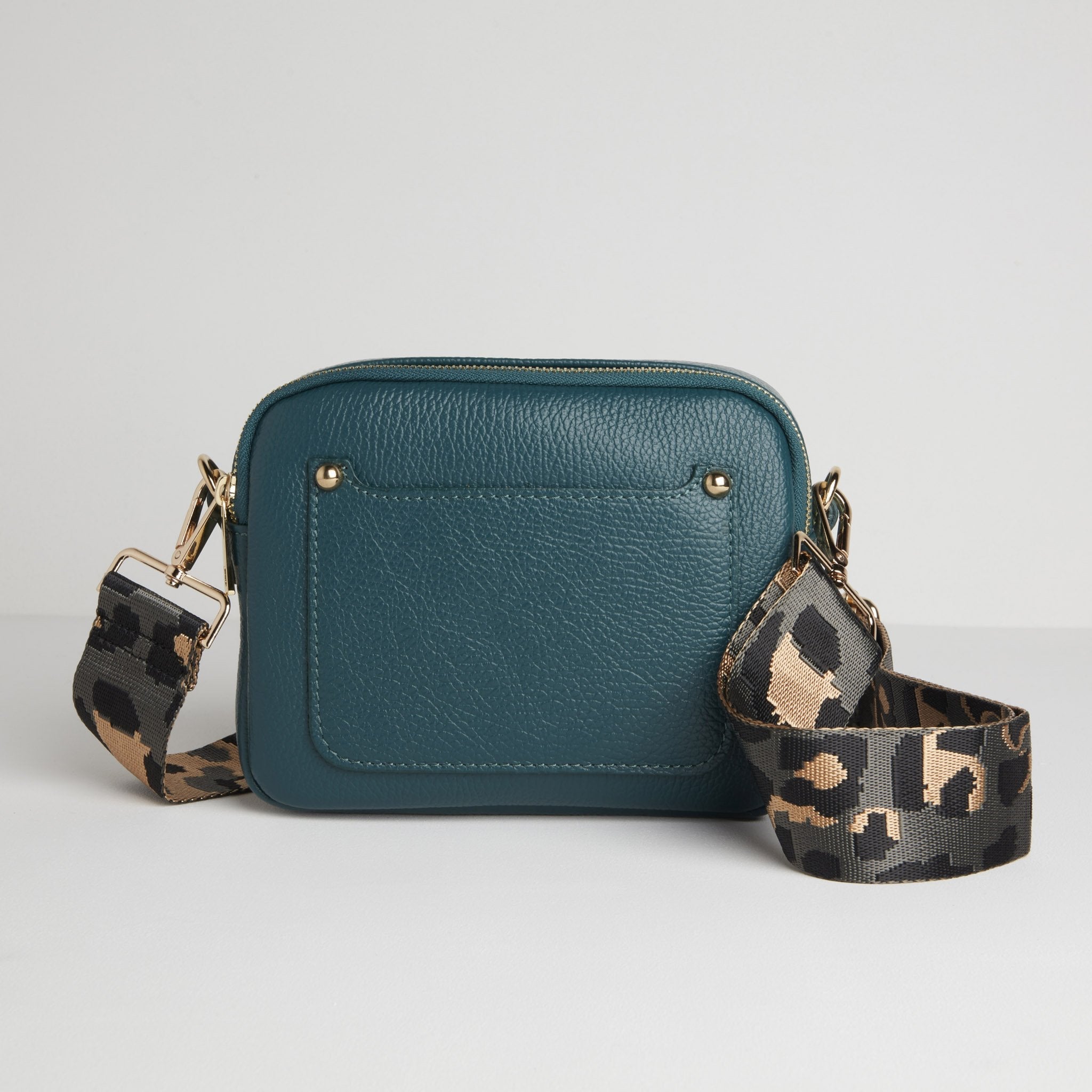 Sienna Crossbody Bag in Teal with Dark Leopard Strap Teal | Betsy & Floss