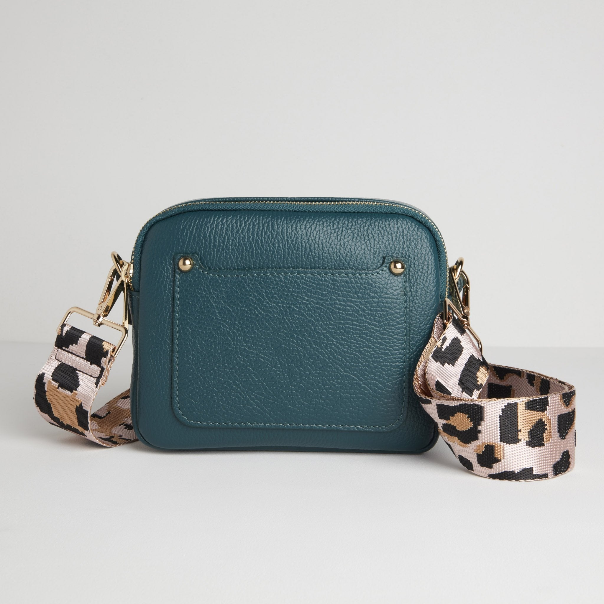 Sienna Crossbody Bag in Teal with Light Pink Leopard Strap Teal | Betsy & Floss