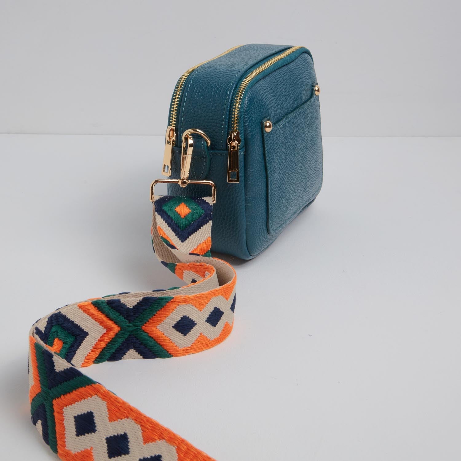 Sienna Crossbody Bag in Teal with Orange and Navy Boho Strap Teal | Betsy & Floss