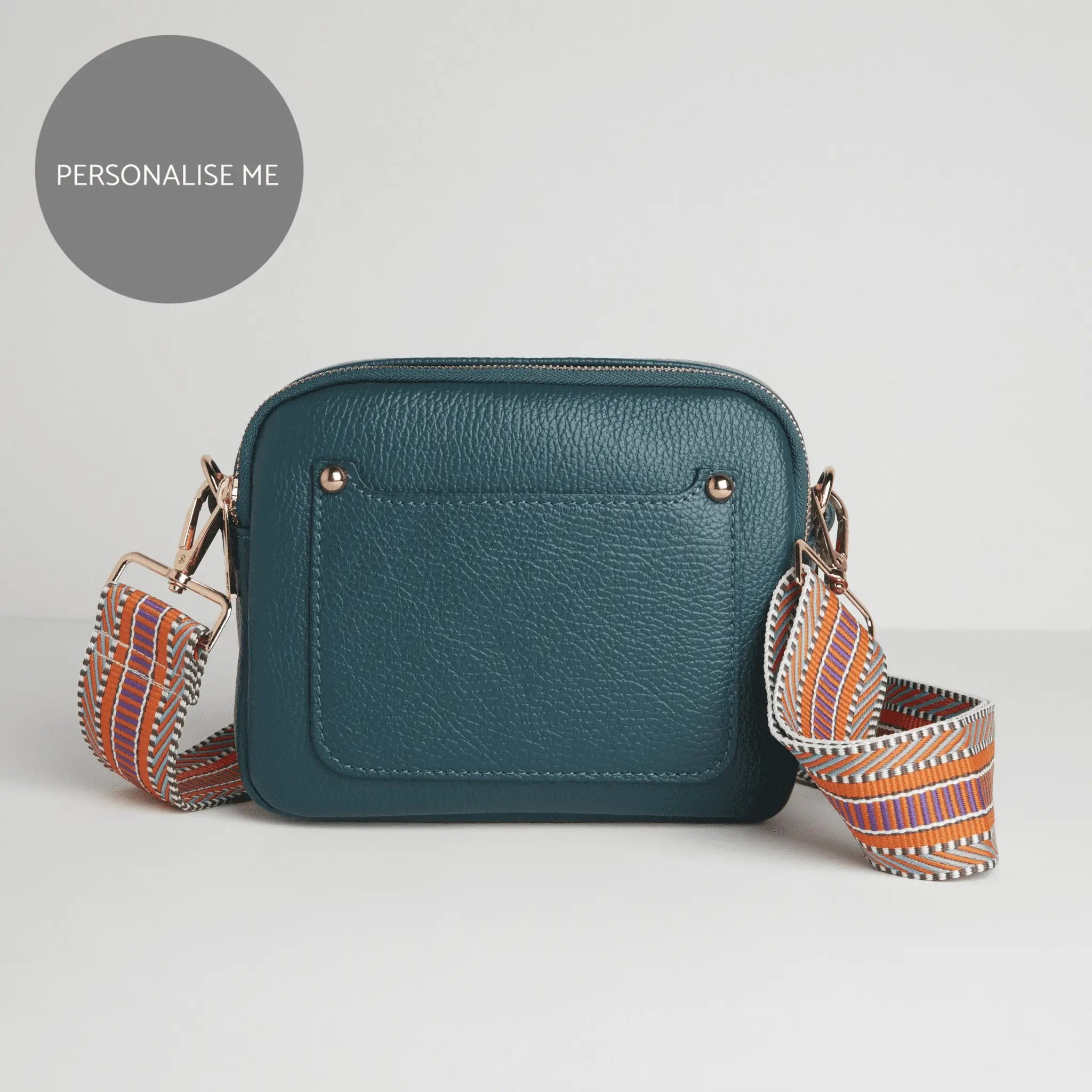 Sienna Crossbody Bag in Teal with Orange Aztec Strap Teal | Betsy & Floss