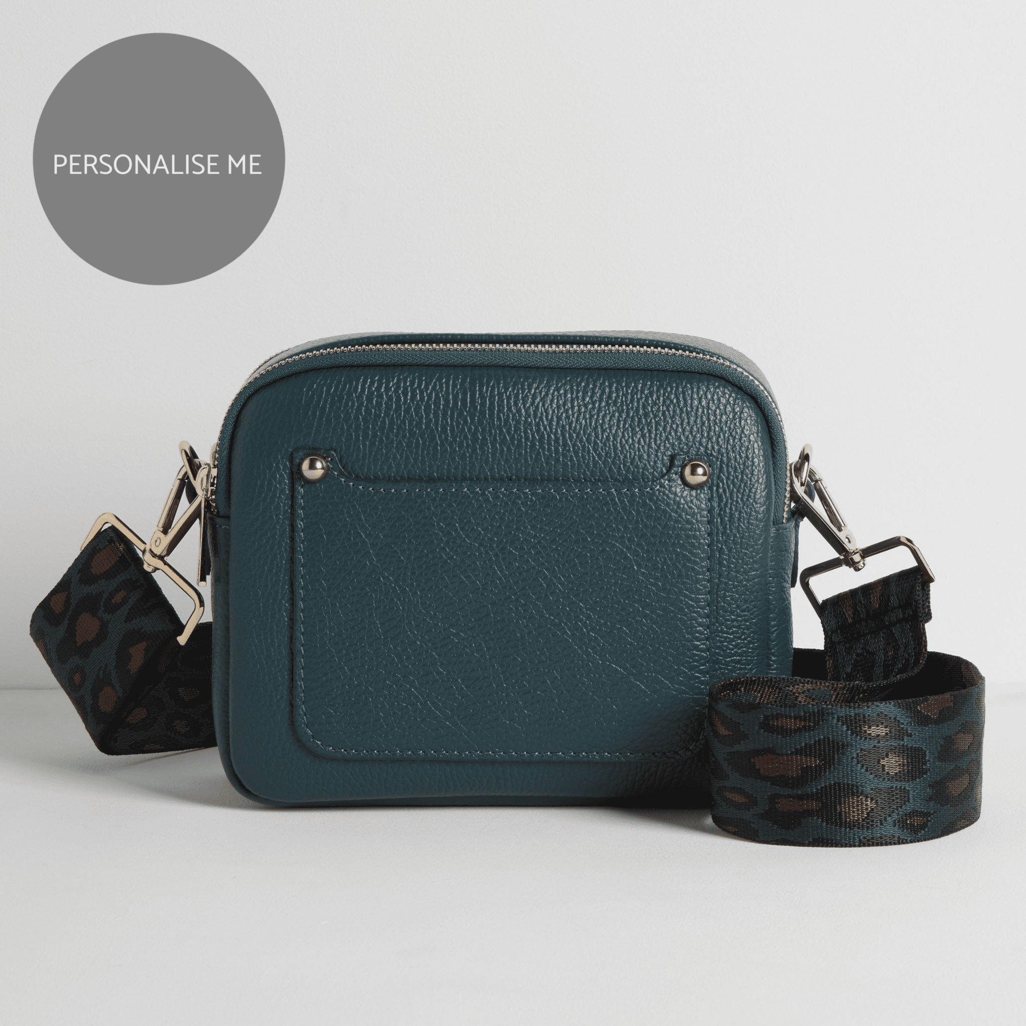 Sienna Crossbody Bag in Teal With Teal and Brown Leopard Strap Teal | Betsy & Floss