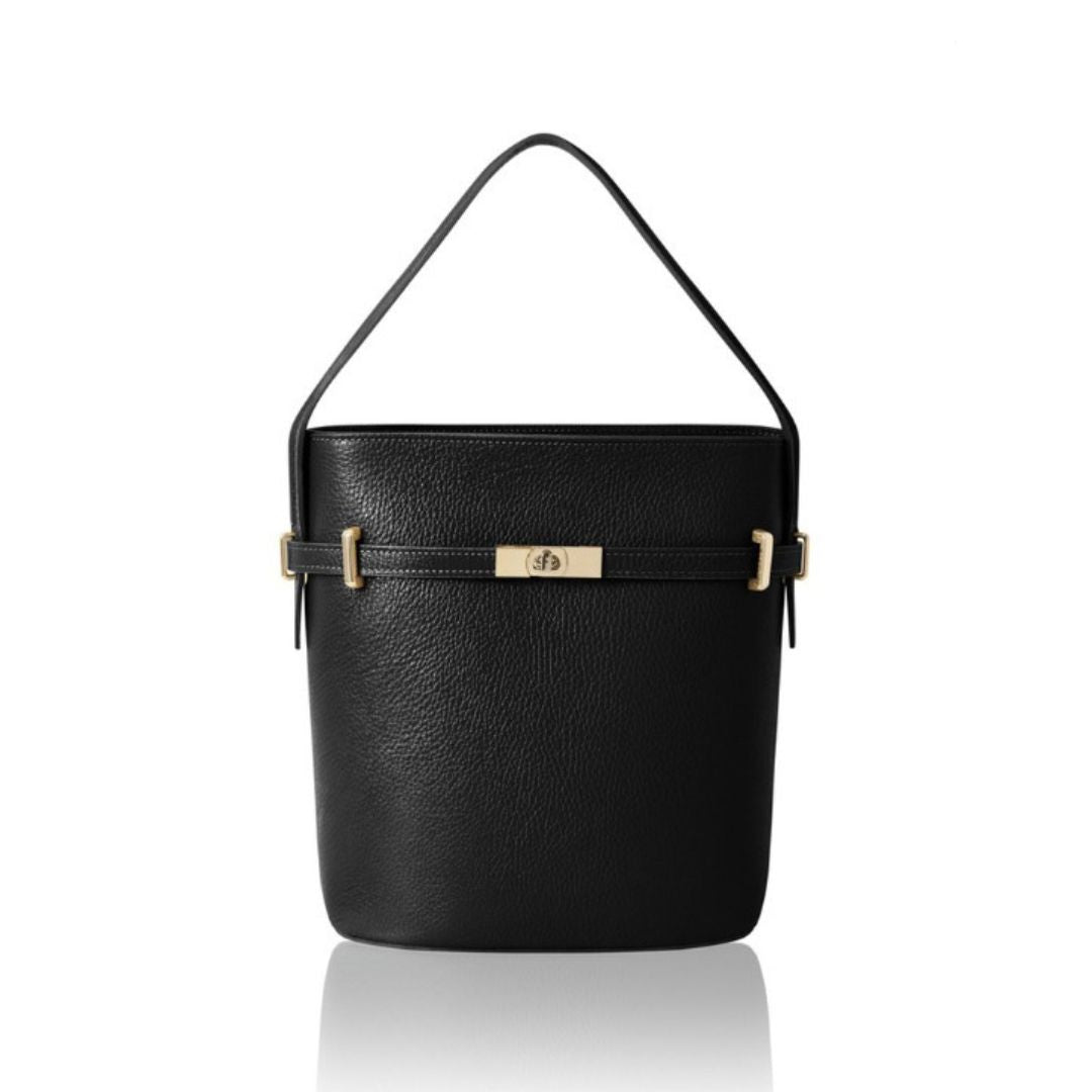 Sora Large Leather Bucket Bag Black | Betsy & Floss