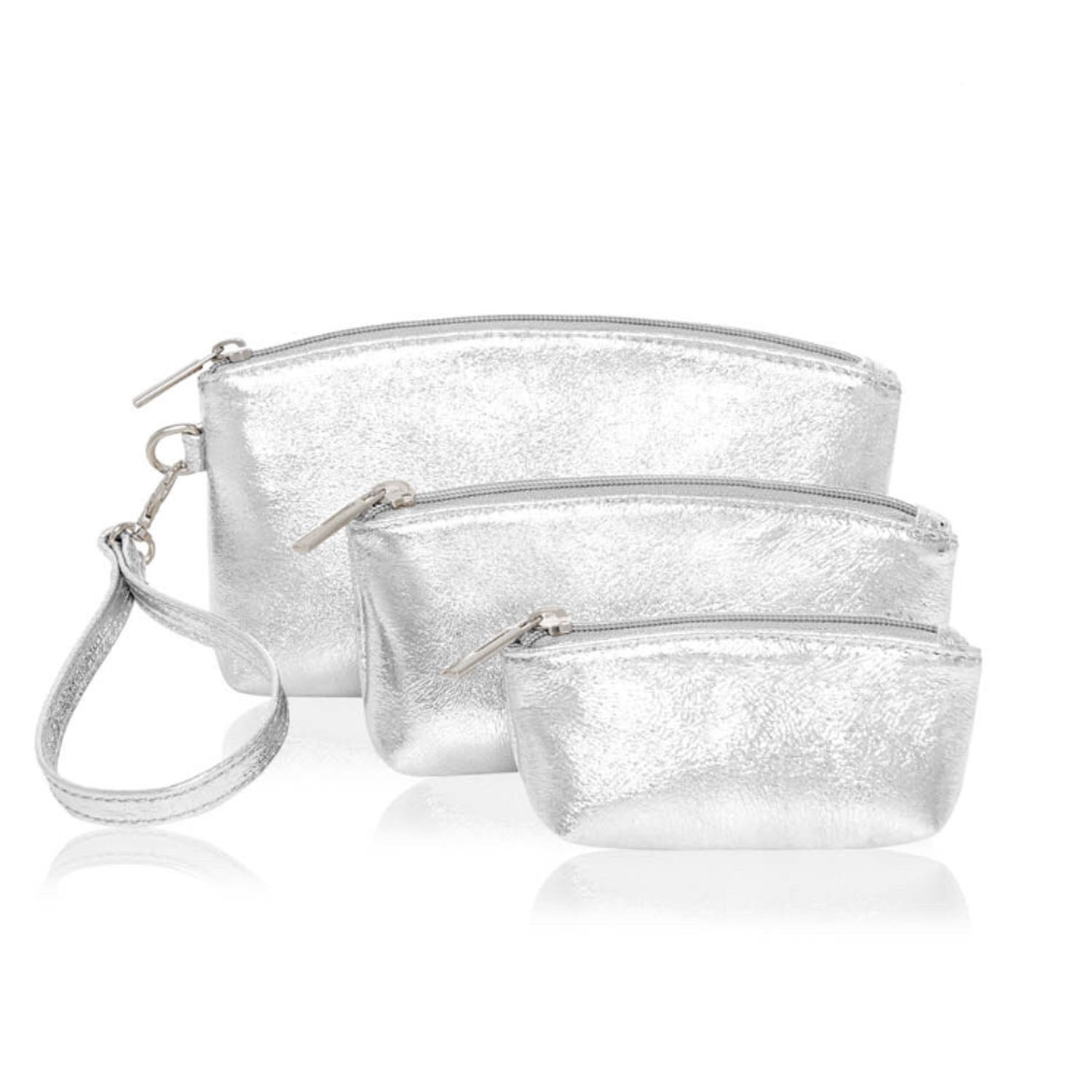 Trio of Make Up Bags Silver | Betsy & Floss