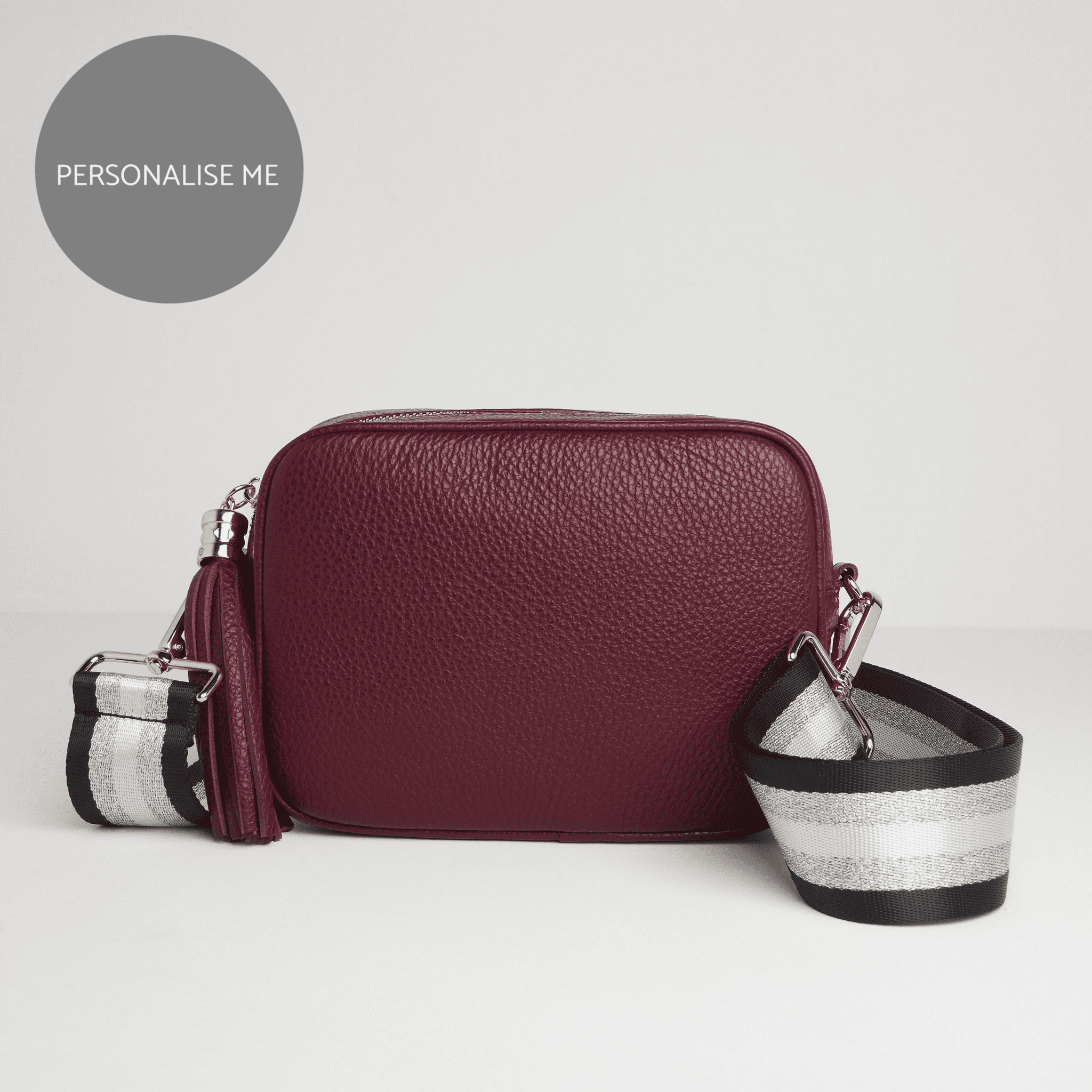 Verona Crossbody Burgundy Tassel Bag With Black and Silver Sparkle Strap Burgundy | Betsy & Floss