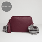 Verona Crossbody Burgundy Tassel Bag With Black and White Chevron Strap Burgundy | Betsy & Floss