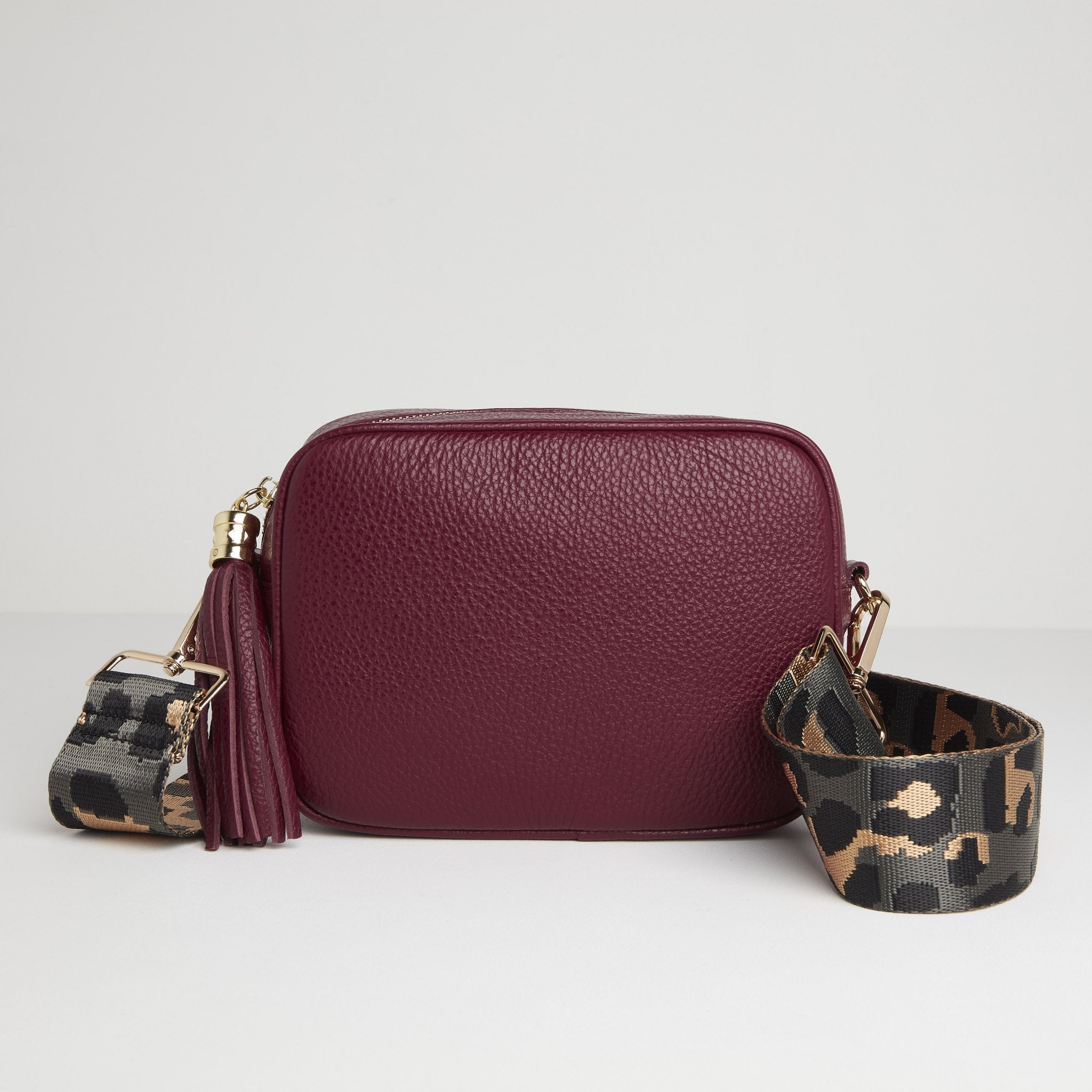 Verona Crossbody Burgundy Tassel Bag With Dark Leopard Strap Burgundy | Betsy & Floss