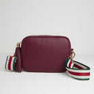 Verona Crossbody Burgundy Tassel Bag With Green Stripe Strap Burgundy | Betsy & Floss