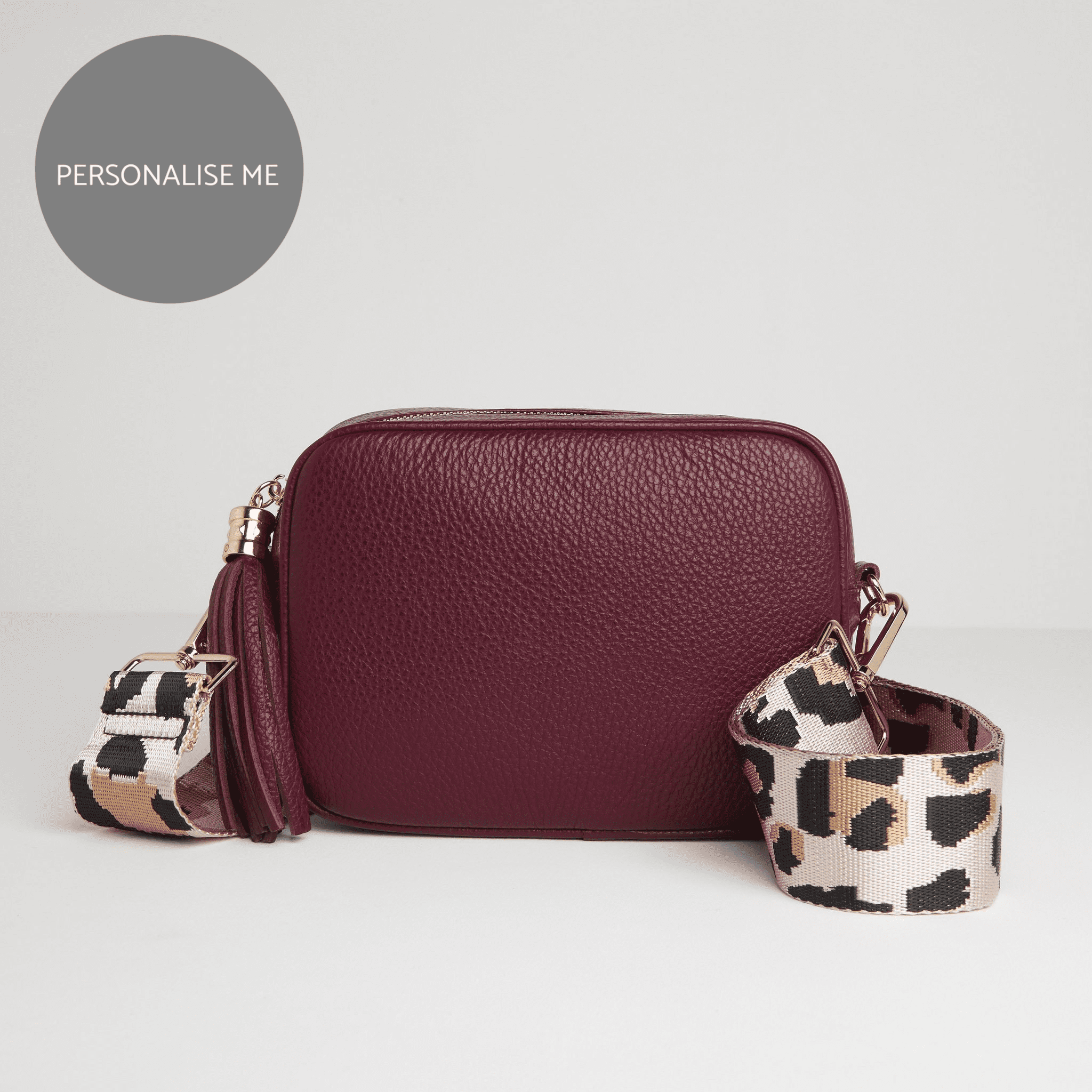 Verona Crossbody Burgundy Tassel Bag With Light Pink Leopard Strap Burgundy | Betsy & Floss