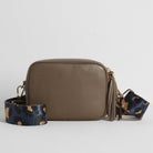 Verona Crossbody Dark Taupe Tassel Bag With Dark Blue Leopard Strap Dark Taupe | Betsy & Floss