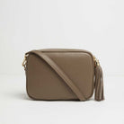 Verona Crossbody Dark Taupe Tassel Bag With Dark Leopard Strap Dark Taupe | Betsy & Floss