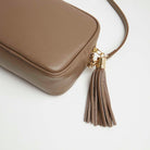 Verona Crossbody Dark Taupe Tassel Bag With Dark Leopard Strap Dark Taupe | Betsy & Floss