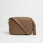 Verona Crossbody Dark Taupe Tassel Bag With Pastel Boho Strap Dark Taupe | Betsy & Floss