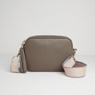 Verona Crossbody Dark Taupe Tassel Bag With Pastel Pink Strap Dark Taupe | Betsy & Floss