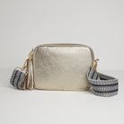 Verona Crossbody Gold Tassel Bag With Black and White Chevron Strap Gold | Betsy & Floss