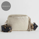 Verona Crossbody Gold Tassel Bag With Dark Blue Leopard Strap Gold | Betsy & Floss