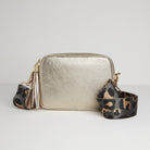 Verona Crossbody Gold Tassel Bag With Dark Leopard Strap Gold | Betsy & Floss